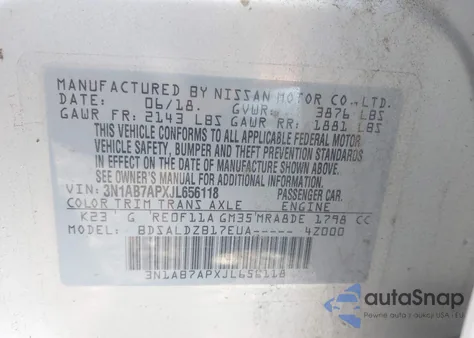 2018 Nissan Sentra Sv z USA, uszkodzony, nr VIN 3N1AB7APXJL656118